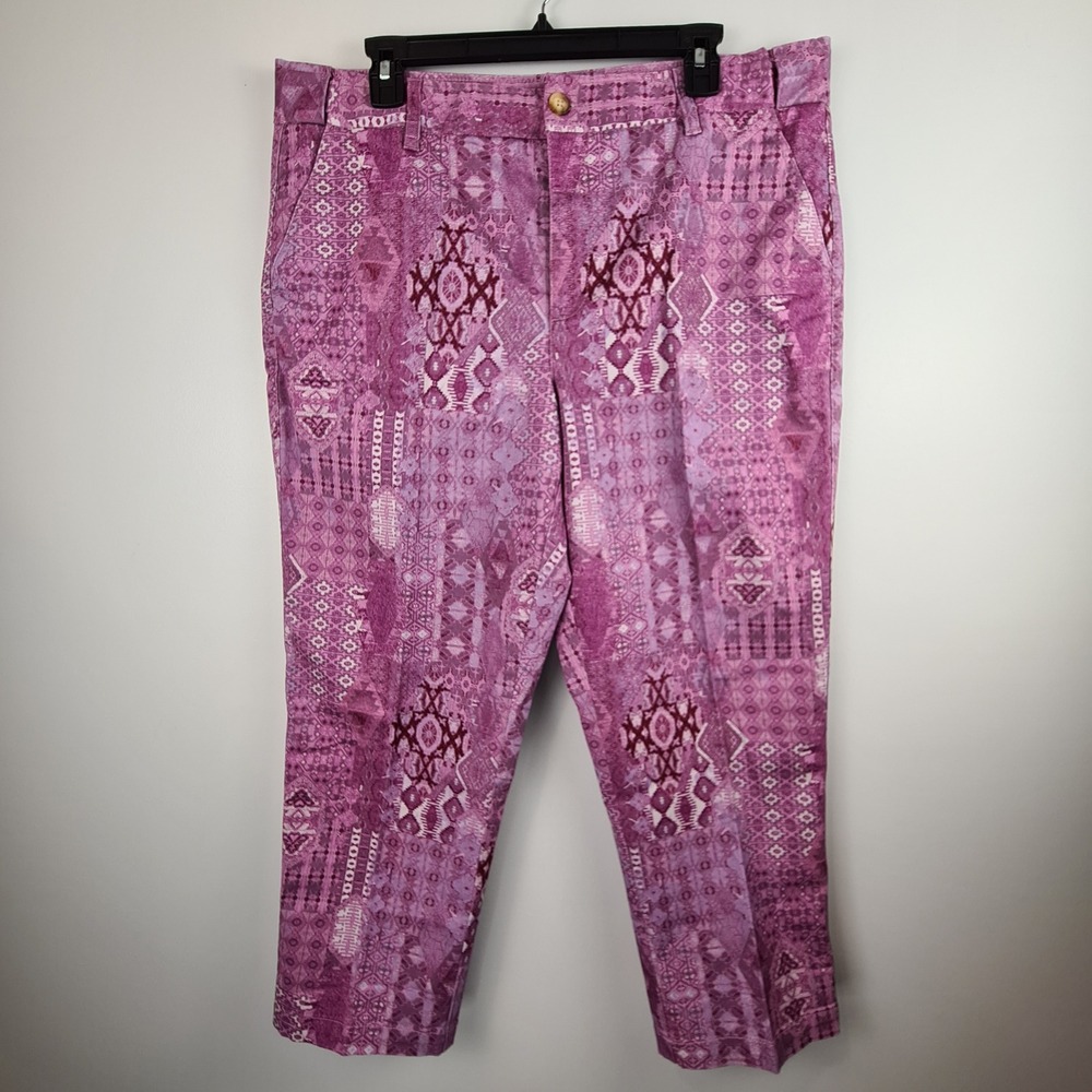 Coldwater Creek Women 14 Purple Aztec Print Cropped Pants Straight Leg Boho